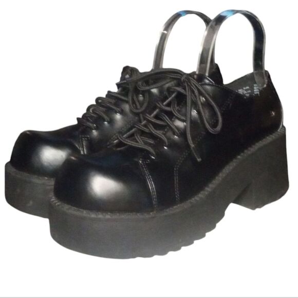 Vintage 90's Y2K Black Lower East Side Chunky Platform Lace Up Loafers NWT 10 - Picture 3 of 9
